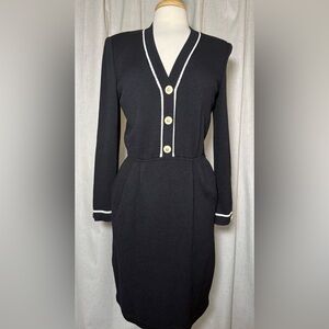 St. John Marie Gray Santana Knit Button Dress Size 4 Black White USA